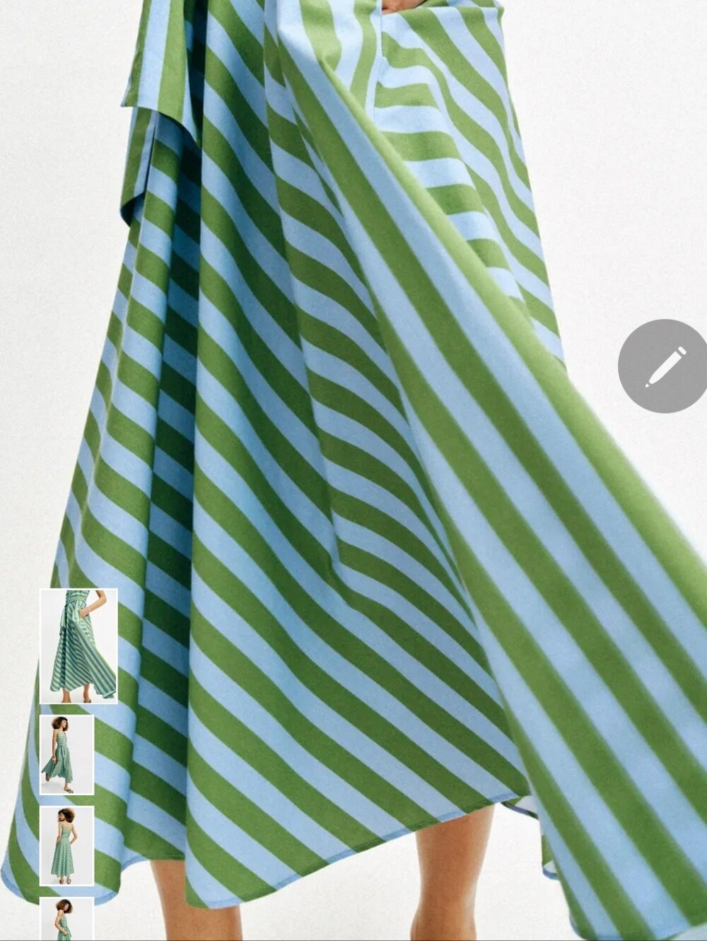 Zara Green and Light Blue Striped Midi Dress with Waist Tie - Picture 4 of 16